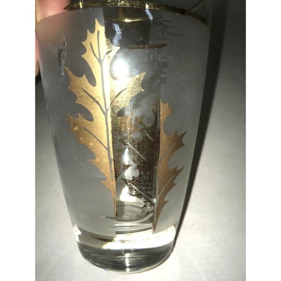 Set of 4 Frosted glass Glasses with GOLD FOIL Leaf Art Imprints and Accents - Picture 5 of 8
